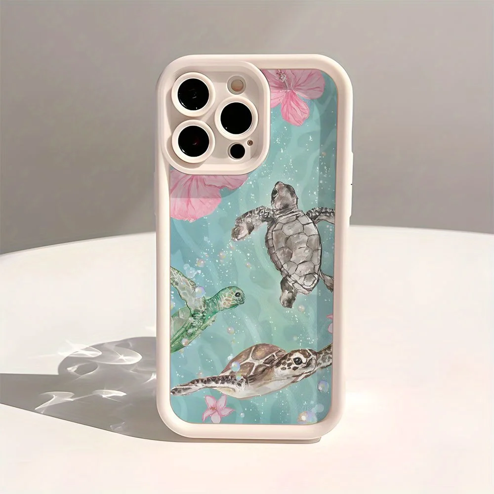 Elegant phone case with turtle flower design, fully protected and stylish for iPhone 17 to 11 Plus Pro Max