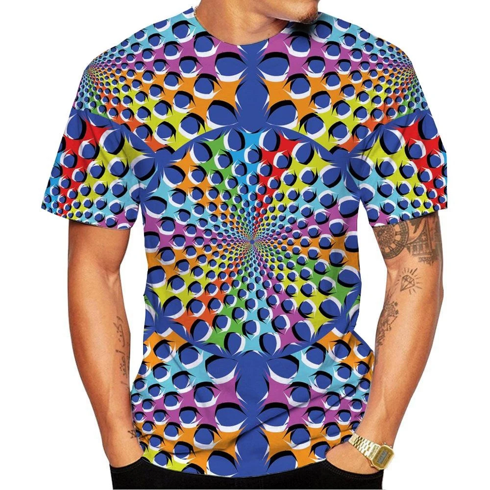 New Fashion Men\'s and Women\'s O Neck 3D HD Printing Optical Illusion Pattern T-shirt Street Style Unisex Fashion Top 100-6XL