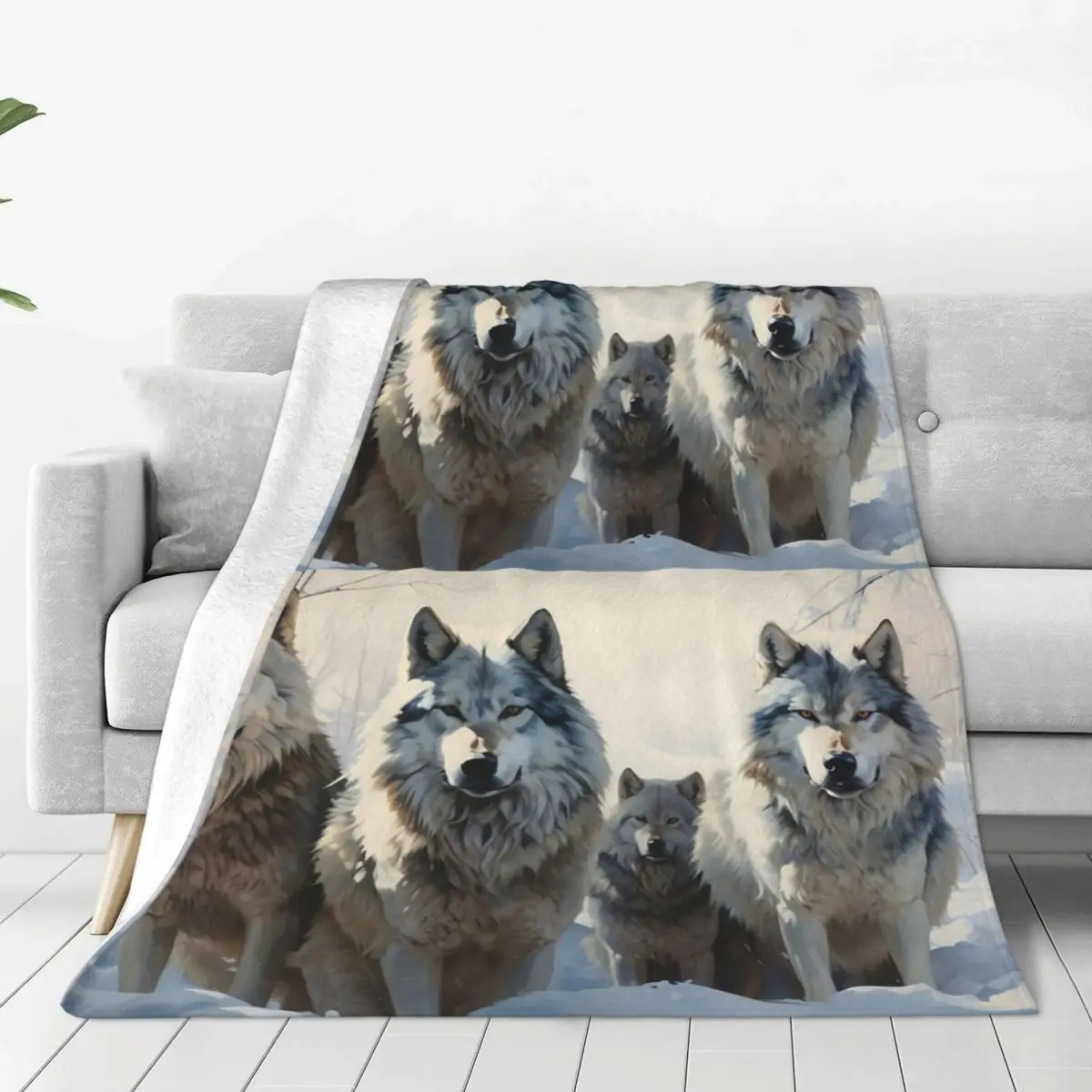 Loyal Guardians Of The Snow Wolf Pack Blanket Flannel Lightweight Sofa Throw Blankets For Home Bedroom Throws Bedspread Quilt