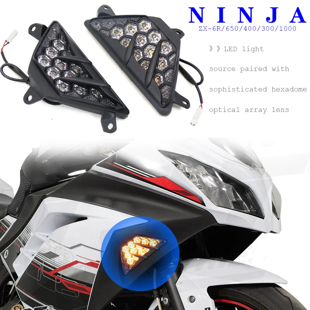 

FOR Ninja ZX-6R Ninja 400 300 600 1000 NEW Black Motorcycle Accessories Front Flushmount Turn Signals LED Filler Panel Lights