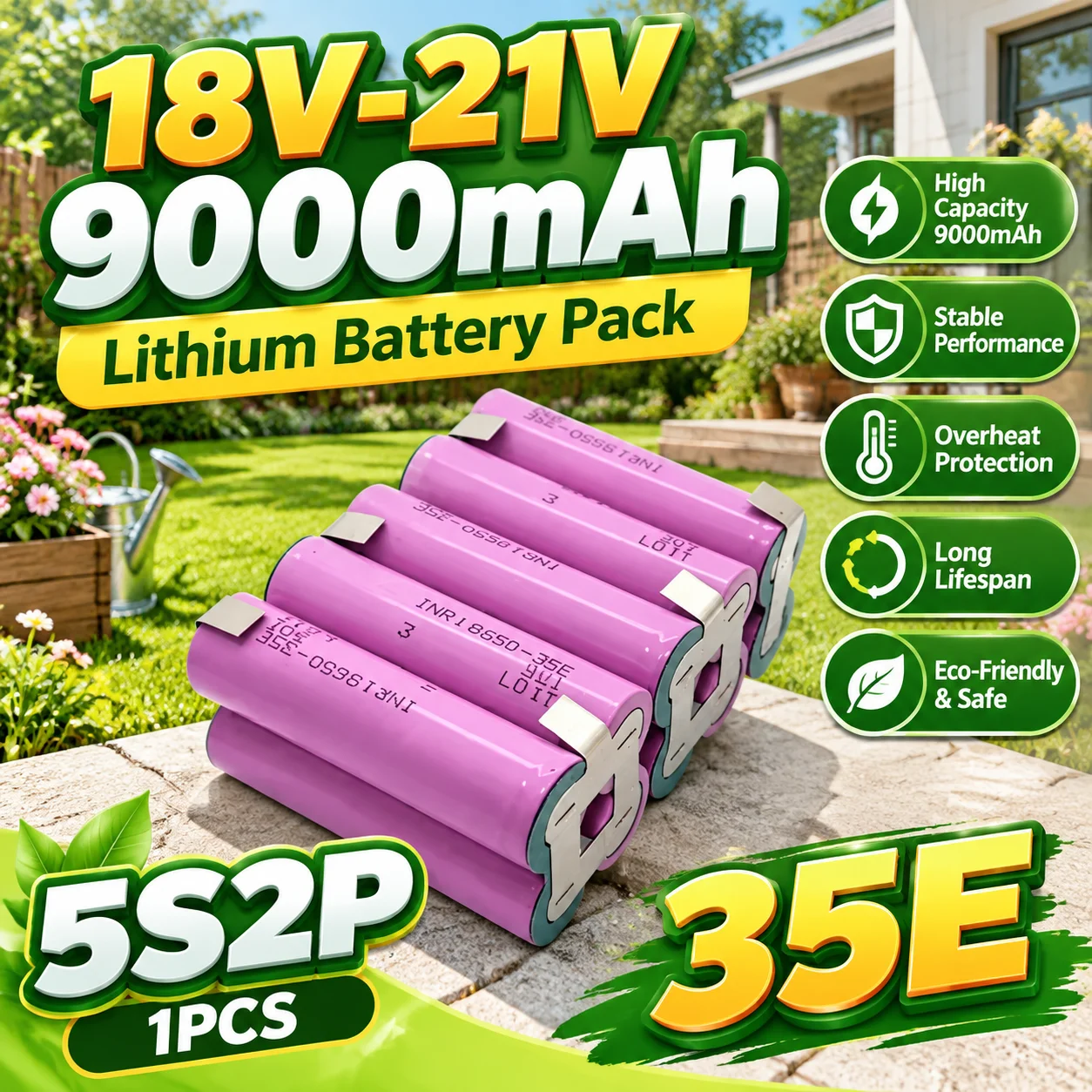 Original 18650 35E 9000mAh (5S2P) Akku-Pack Geeignet für Schraubendreher, Bohrmaschinen, Werkzeuge und Schweißgeräte 18V-21V