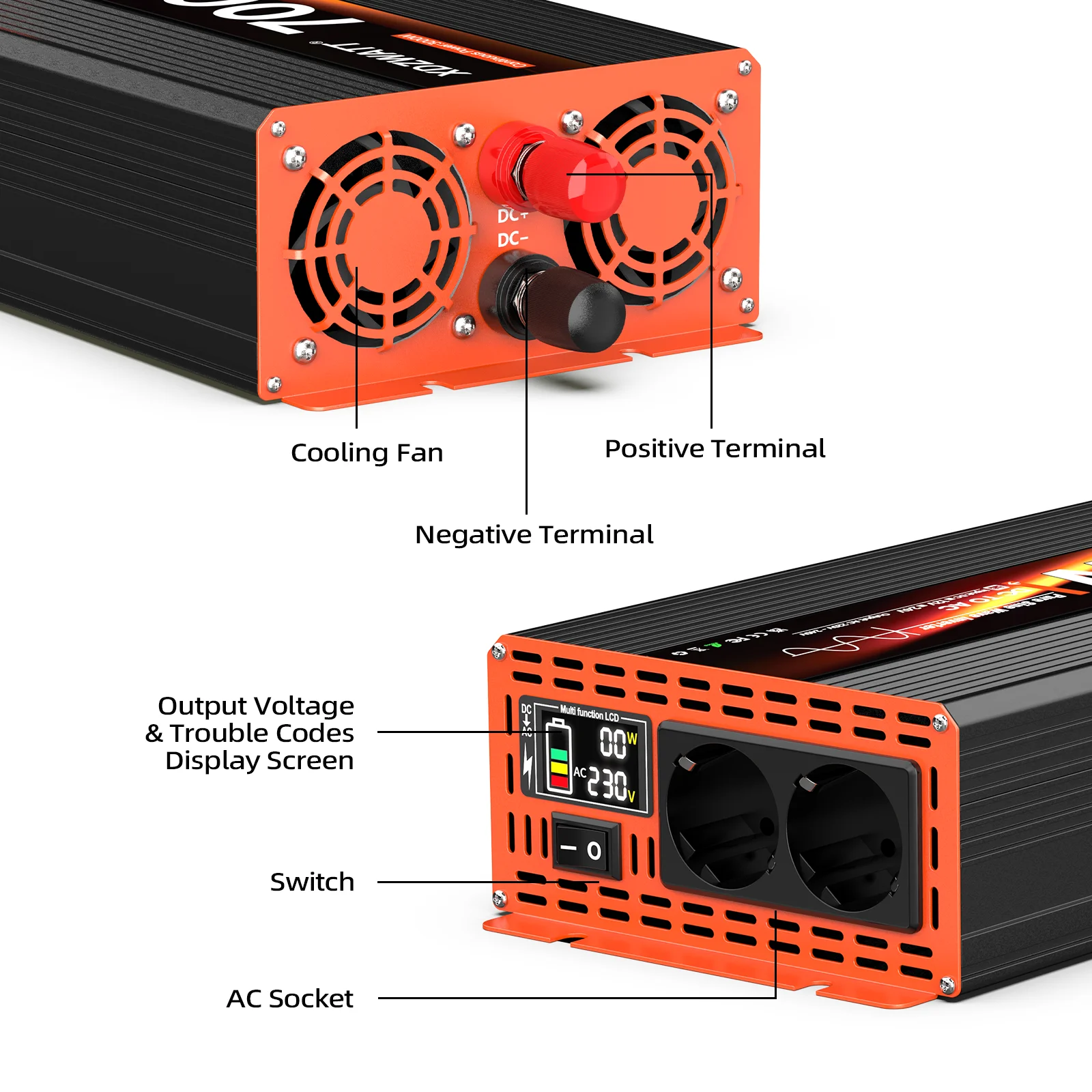 7000 واط الذروة الطاقة نقية شرط لموجة العاكس تيار مستمر 12 فولت إلى التيار المتناوب 220 فولت 230 فولت الاتحاد الأوروبي المقبس ل RV السفر الأجهزة المنزلية شاشة الكريستال السائل حماية #2