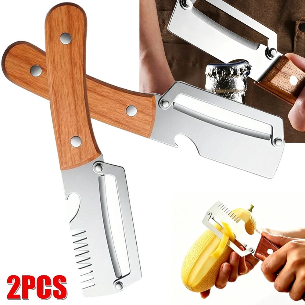 Pelapatate multifunzionale in acciaio inox, tagliaverdure e frutta, strumento da cucina versatile per pelare e tritare, 2 pezzi