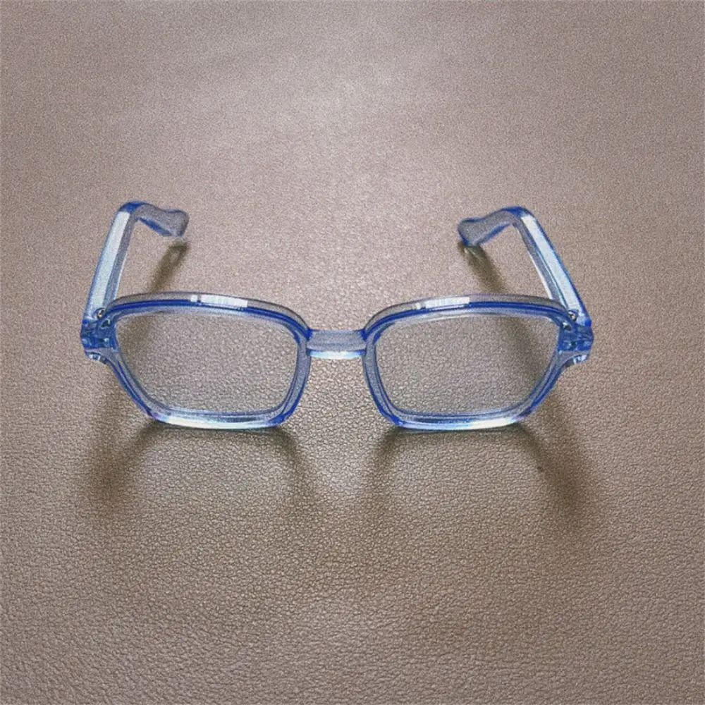 Armação quadrada boneca meia armação óculos mini brinquedo decoração facial mini boneca de pelúcia fone de ouvido modelo sem lente