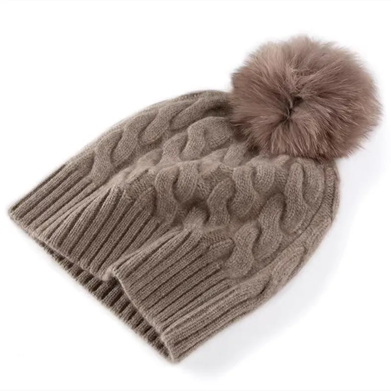 Neuer Winter-Wollhut 100% Wolle Gestrickte Warme Mütze mit Zopfmuster Kaschmirmütze für Kaltes Wetter – Detail 10