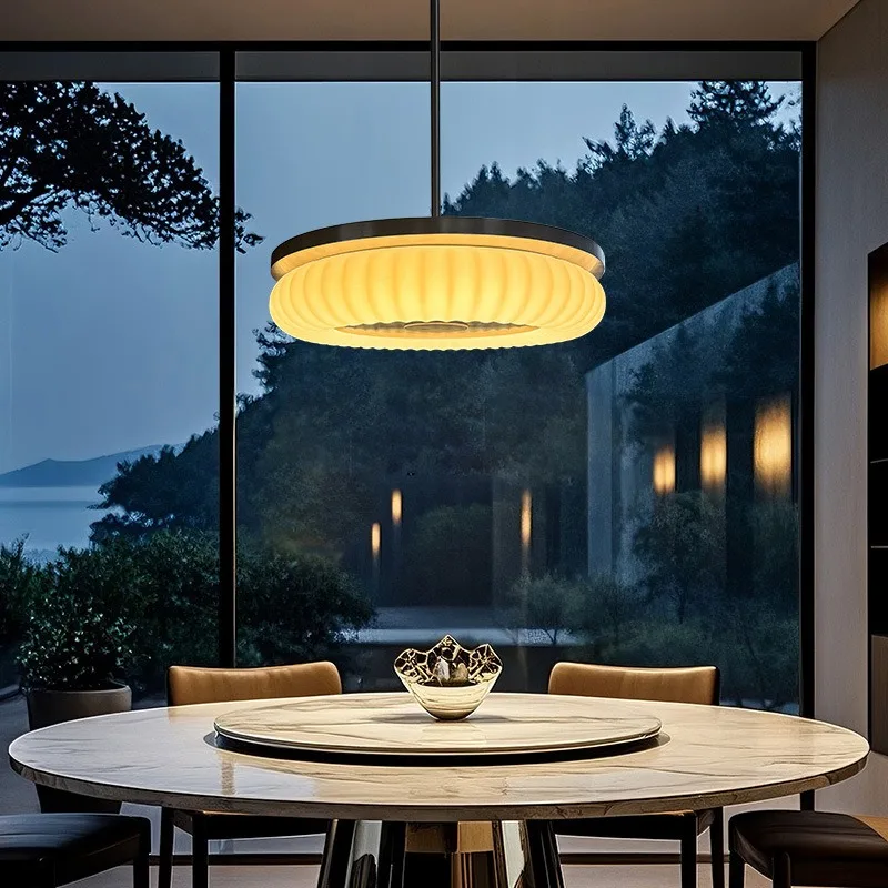 Restaurant chandelier Zen retro premium sense round dining table lamp suction hanging dual-purpose tea room chandelier