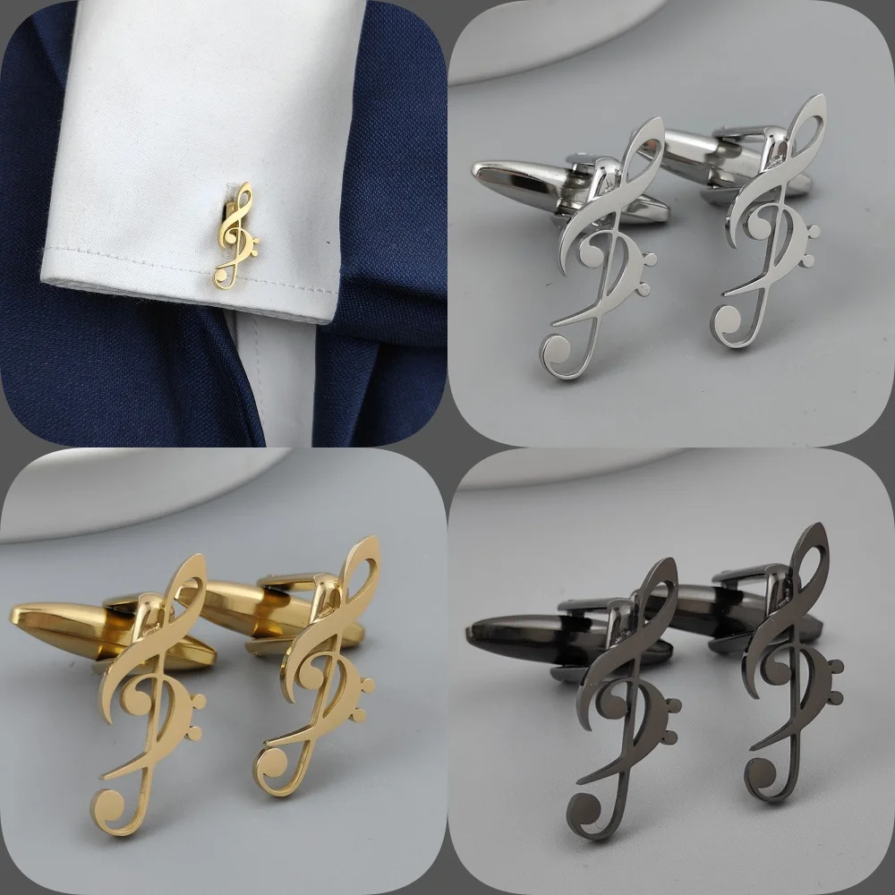 New music symbol hollow men's cufflinks shirt, fashionable matching, stainless steel high-quality birthday gift, formal wear