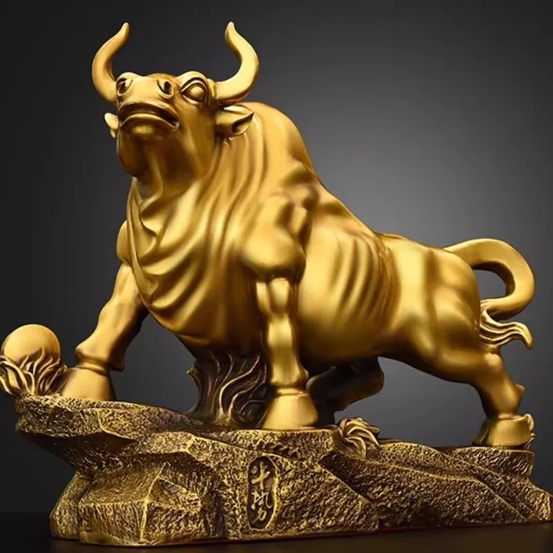 Brass fortune ornament, office reception desk, shop opening decoration, crafts, prosperous business, golden bull, soaring prospe