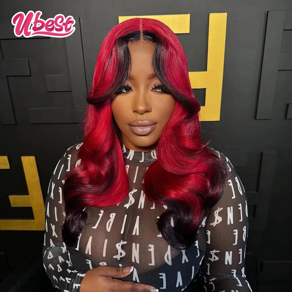 

Ubest 13X6 Transparent Lace Front Wigs Body Wave 100 Human Hair Ombre Red 1B Colored 5X5 Lace Closure Wig Pre Plucked For Women