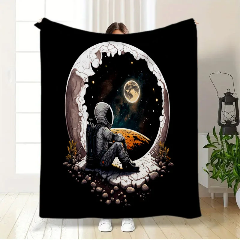 Cozy Astronaut Space Adventure Flannel Blanket – Soft, Durable Throw for Sofa, Bed, Office, Travel & Outdoor Use – All-Season