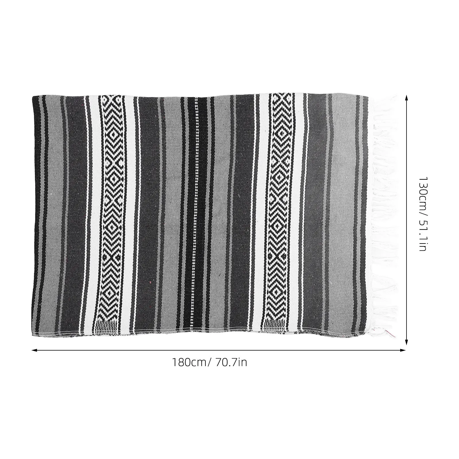 Thick Vibrant Mexican Blanket Cotton Polyester Blend Woven Serape Throw for Sofa Bedroom Dining Room Office Car Use 130x180cm