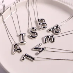 Silver Color Chunky Initial A- Z Letter Pendant Necklace For Women Snake Chain Movable Letter Cute Girls Gift Necklace Jewelry