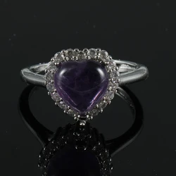 1pc100% natural amethyst gemstone ring for women adjustable copper-plated silver Love heart  Heart shape ring gifts jewelry