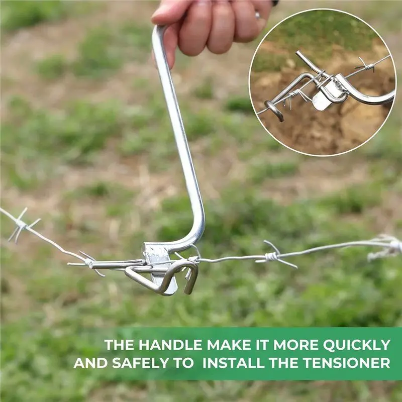 AEA9-30Pcs Fence Wire Tightener Tool With 1 Tighteners Handle Stainless Steel Barbed Tensioners Metal Barb Wire Fixing Tools