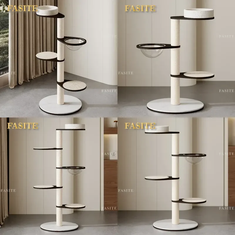 For Cat Climbing Frame Solid Wood Sisal Space Capsule Cat Nest Integrated Four Season Universal Kitten Furniture Tower