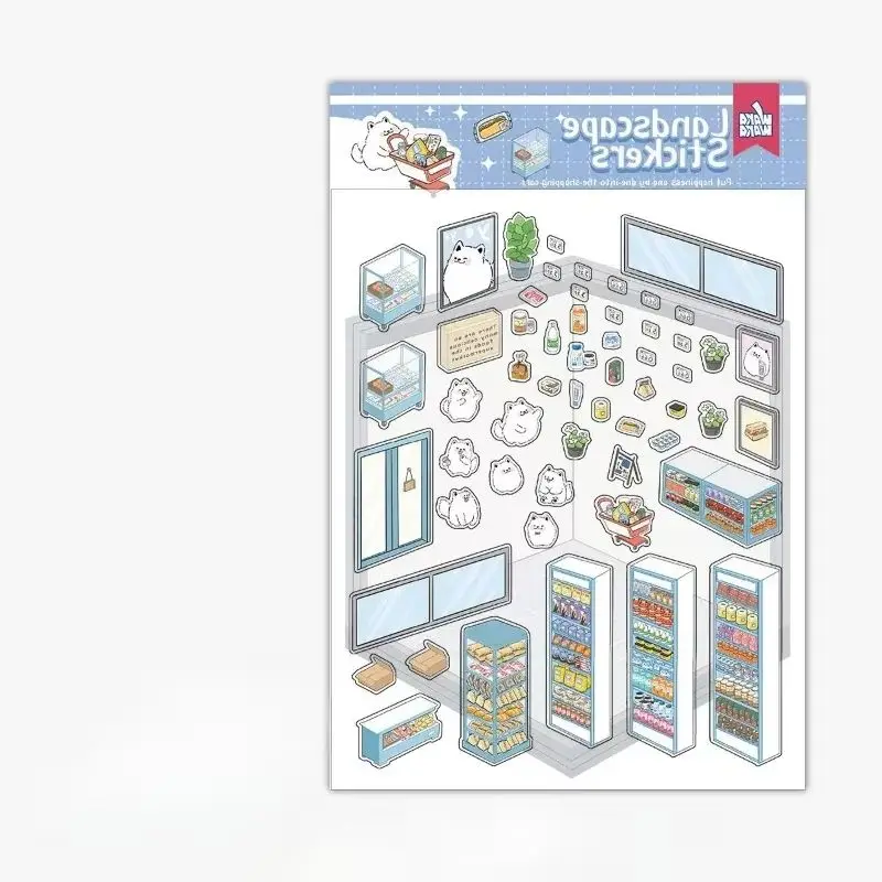 

Children Kids Micro Cartoon Scrapbook Scene Stickers Make Landscape Sticker Cute DIY Decor 3D Stacking Stickers Stationery