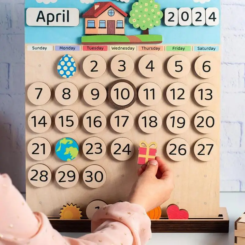 Holz magnetische Kinder Kalender Bildungs kalender Spielzeug Holz Montessori Spielzeug Vorschul kalender Lernspiel zeug täglich wöchentlich Kinder