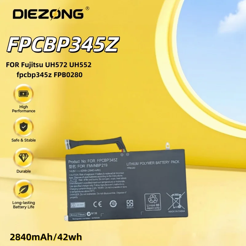 High Capacity Laptop Battery for Fujitsu LifeBook UH572 UH552FPCBP345Z FPB0280 FMVNBP219  2840mAh Notebook Replacement Battery