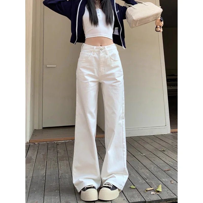 Slim Straight White Denim Jeans High Waist Loose Fitting Long Trousers for Women Spring 2026 New Style Pear Shape Jeans