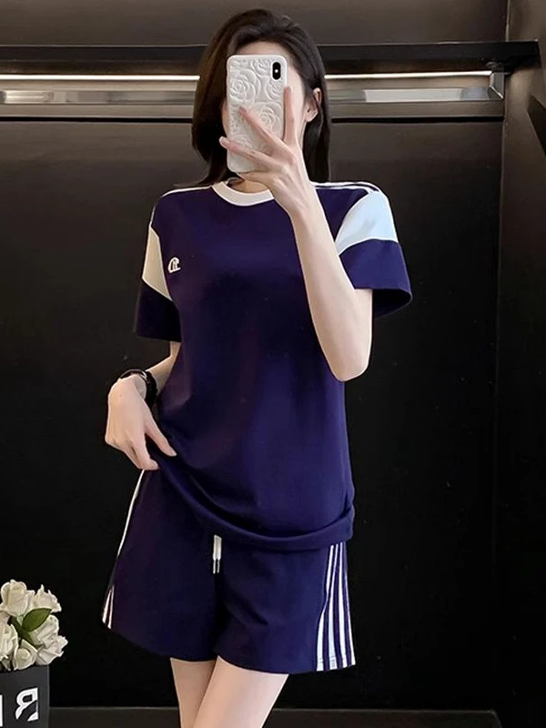 

Спортивный костюм для бадминтона в гонконгском стиле, женский, летний, с цветными блоками, с коротким рукавом, свободный, стройнящий, дышащий, с боковыми полосками, шорты, комплект из двух предметов