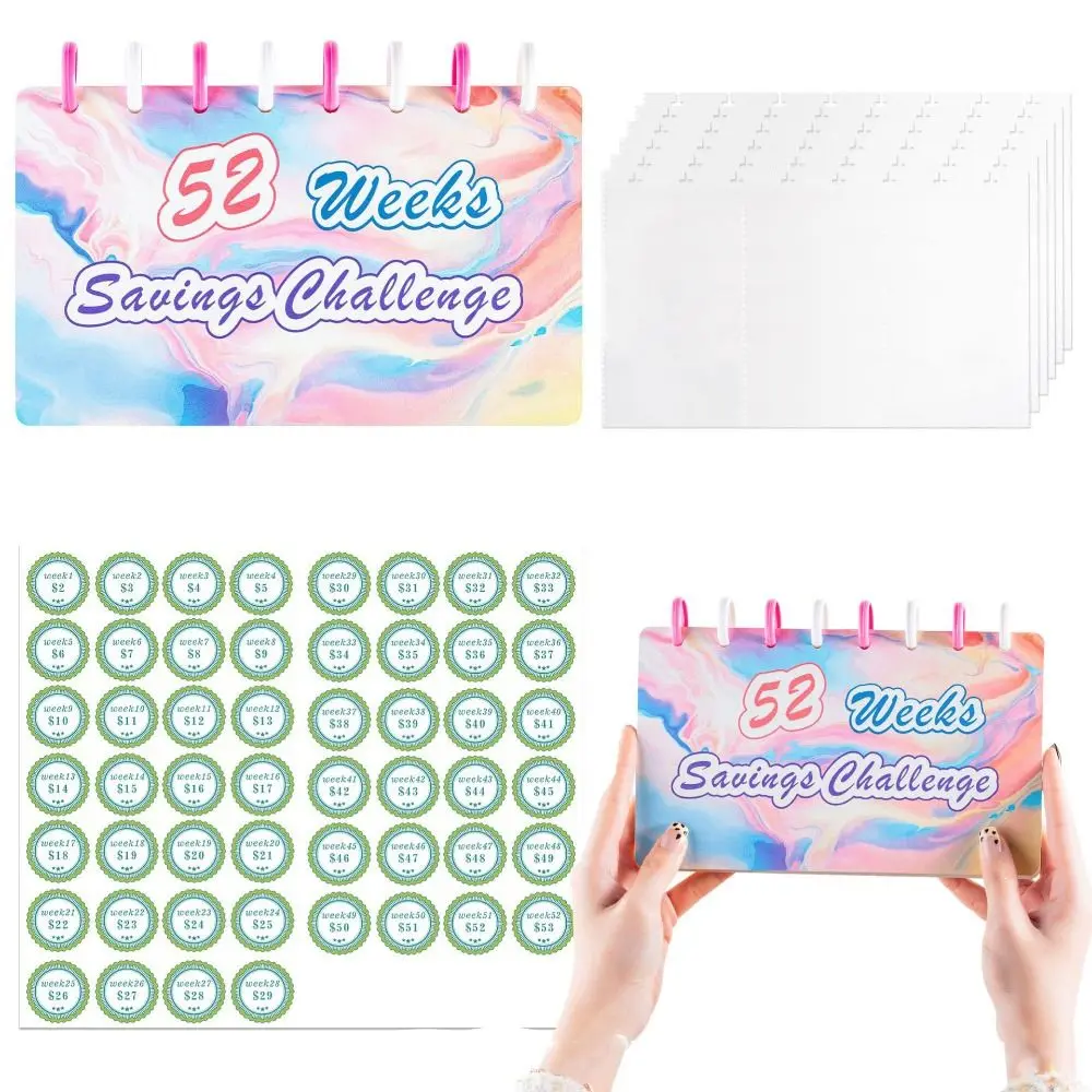 52 Weeks Savings Challenge Notebook Colorful Loose Leaf Budget Binder Planner Weekly Multi Pockets Cash Envelope Saving Binder