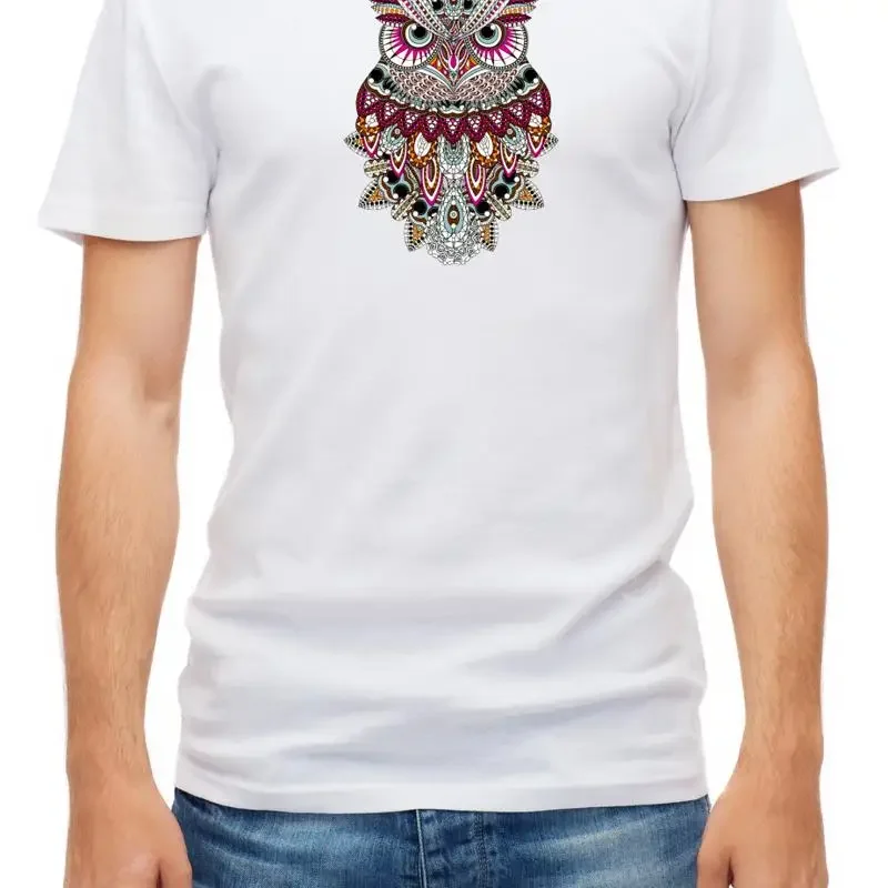 Ethnisches T-Shirt mit Eulenmotiv für Herren K373