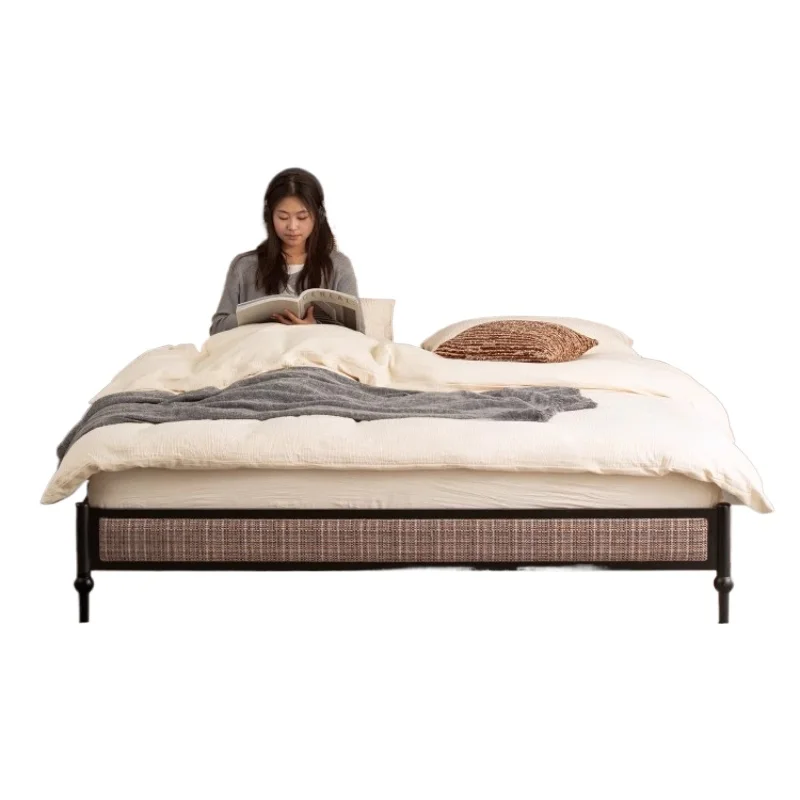 

French medium and ancient bed solid wood bed leather retro oak backrest modern simple double 1.8 meters soft bag bed