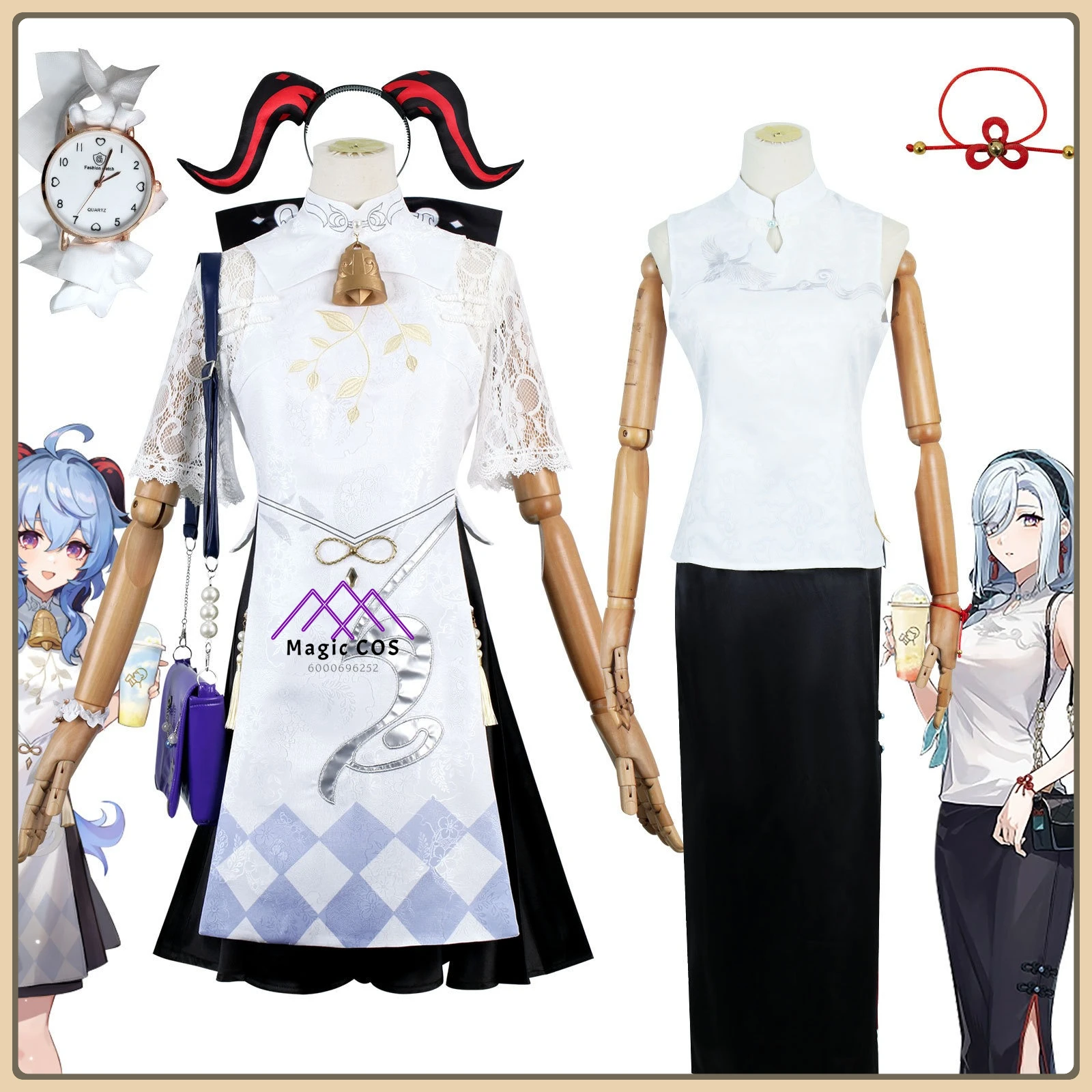 

Genshin Impact Ganyu Cosplay Costume Dress & Antler Hair Accessory High Quality Full Set Anime Outfit for Women Comic Con Party