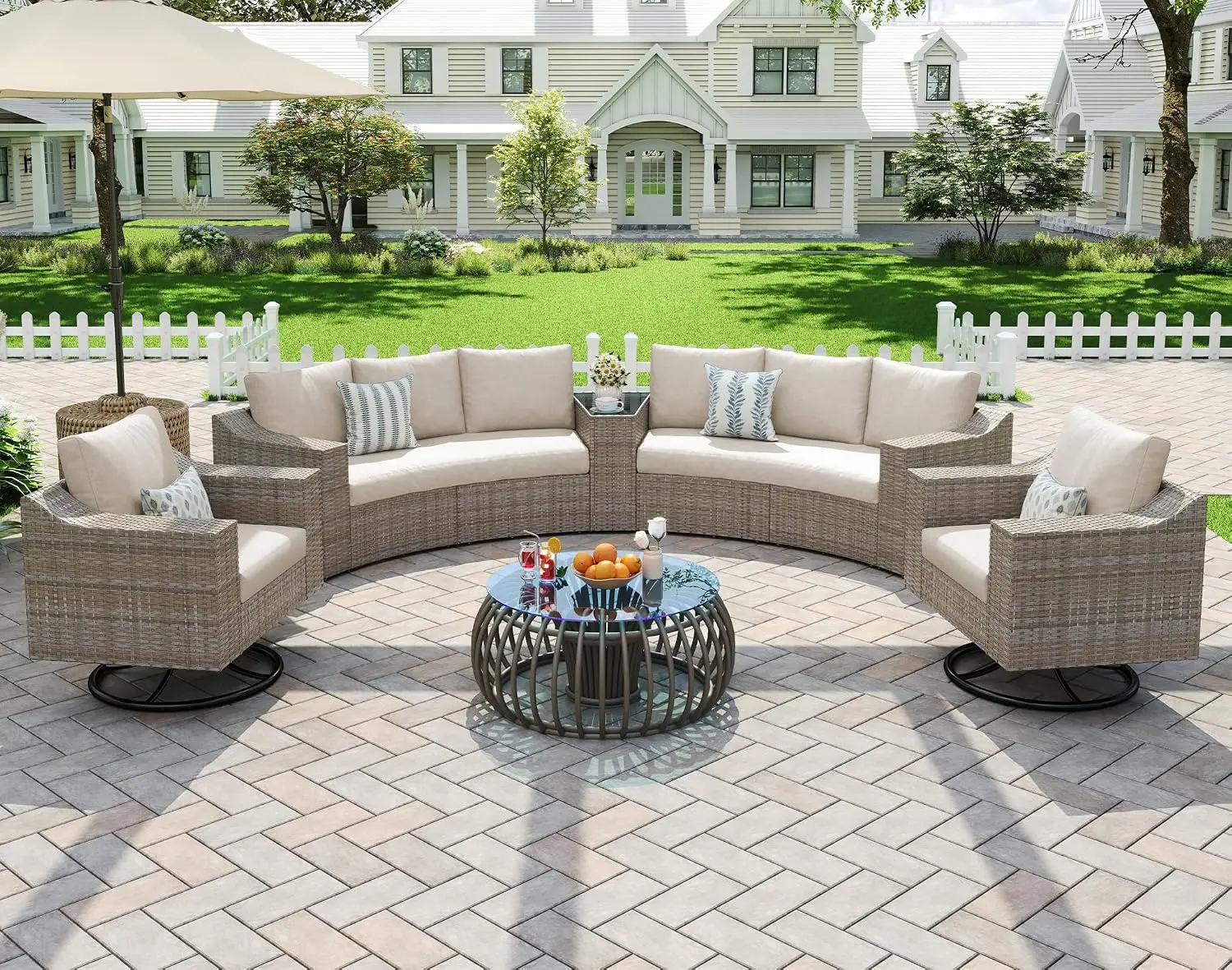 9-Piece Patio Furniture Set With Rocking Chairs & Storage Table, Customized