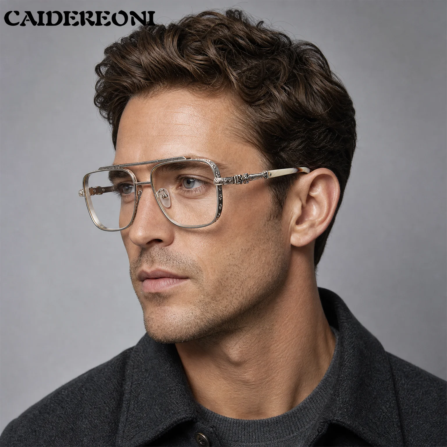 CAIDERONI New Fashion Luxury Men's Pilot Pure Titanium Square Glasses Frames High-quality Men's Optical Prescription Eyeglasses