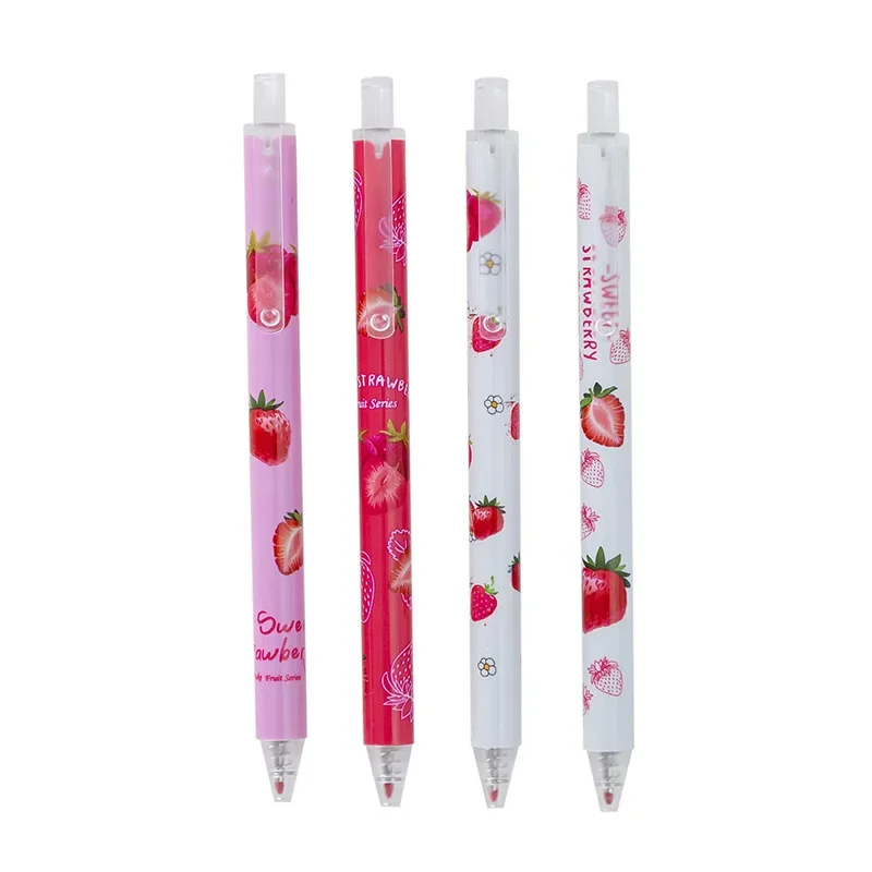 4 buah Set pena Gel stroberi lucu pena Gel warna hitam 0.5mm pulpen Kawaii pena Kawaii perlengkapan alat tulis kantor sekolah pelajar