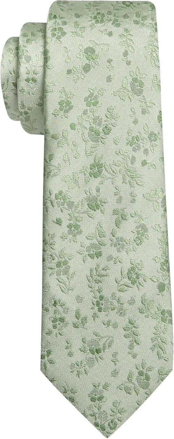 Elegant Spring Style Flower Men Tie Set Casual Wedding Business Necktie Hanky Cufflinks 3PCS Suit Accessories Mint Green Pink