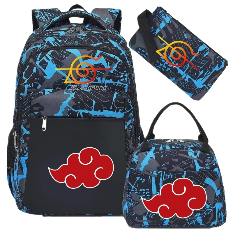 Anime Uzumaki Naruto Uchiha Sasuke Backpacks 3pcs Student Girls Boys Pockets Capacity Teens Laptop Backpack Harajuku Mochilas