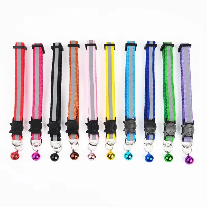 10 قطعة الياقات بالجملة ل طوق القط مع جرس قابل للتعديل قلادة القط جرو هريرة طوق دروبشيبينغ الحيوانات الأليفة القطط طوق