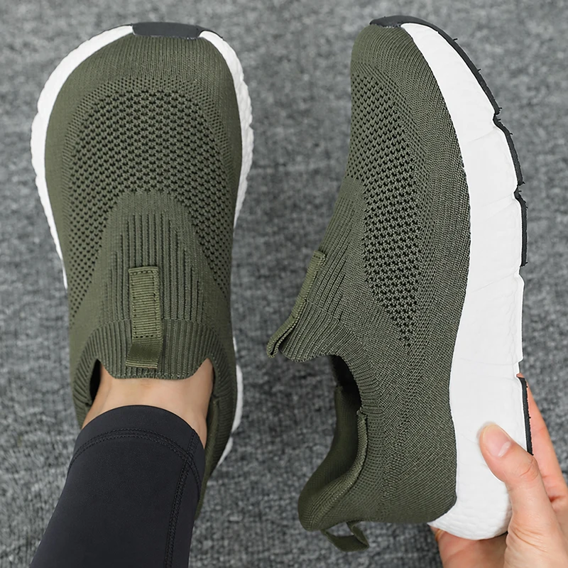 Unisex Strick-Slipper zum Reinschlüpfen, rutschfeste Freizeitsneaker, leichte Pendler-Loafer, verschleißfeste Outdoor-Laufschuhe – Detail 5