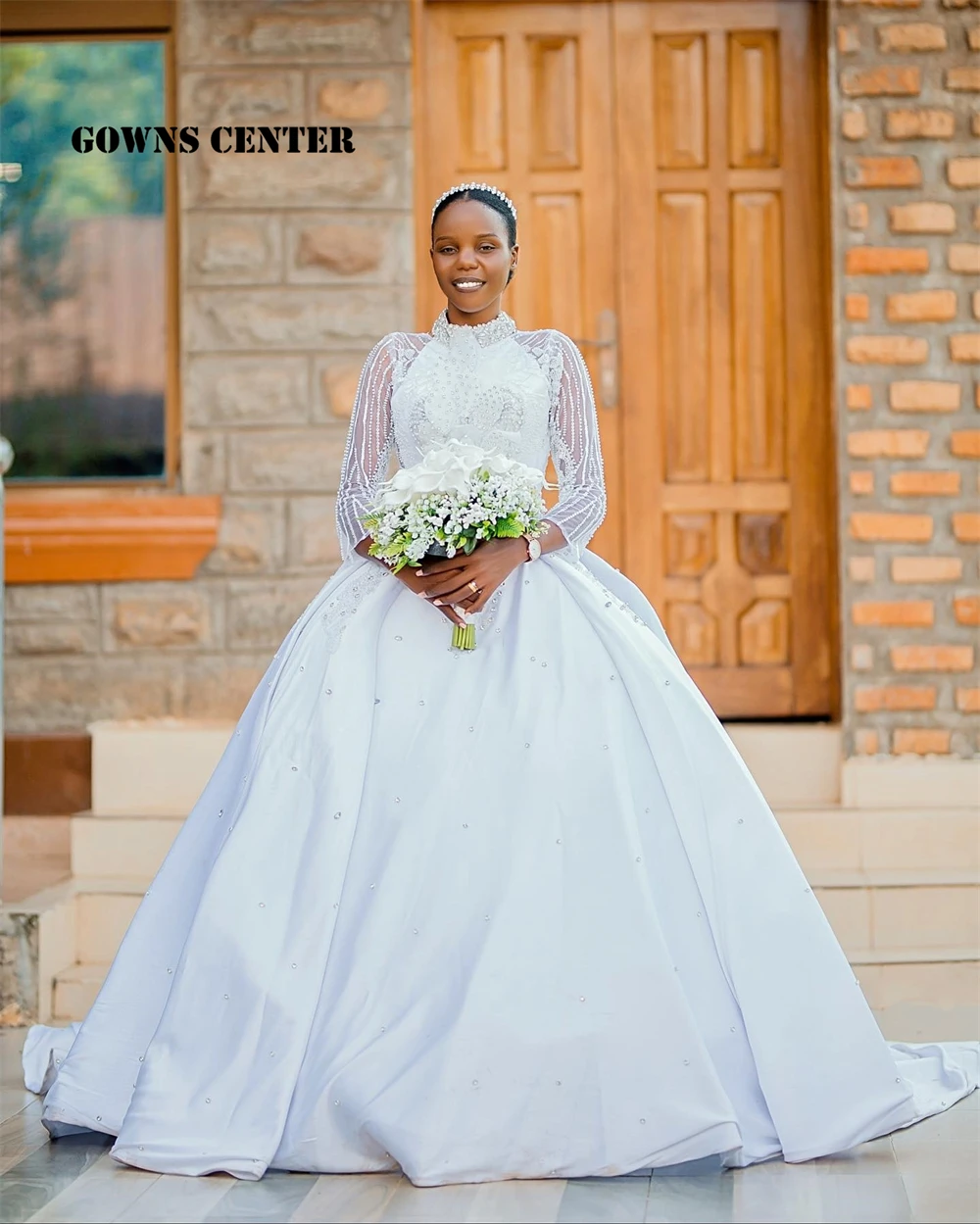 Legend-vestido de novia de manga larga con cuentas Aso Ebi, elegante vestido de novia africano, cuello alto, hecho a medida, blanco