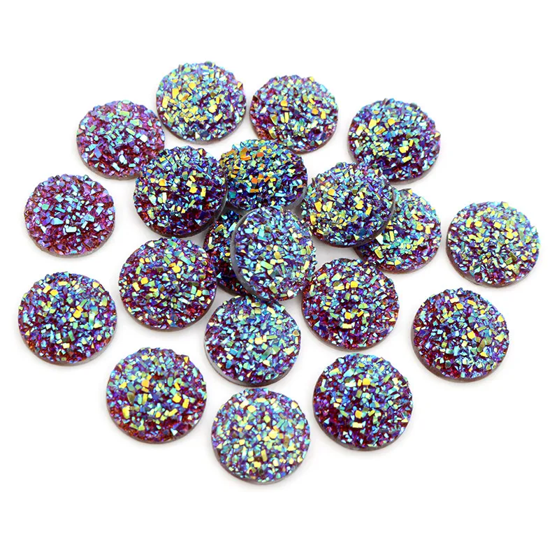 Fashion 40pcs 8mm 10mm 12mm  Mix Colors Druzy Natural Stone Convex Flat back Resin Cabochons Jewelry Accessories Supplies