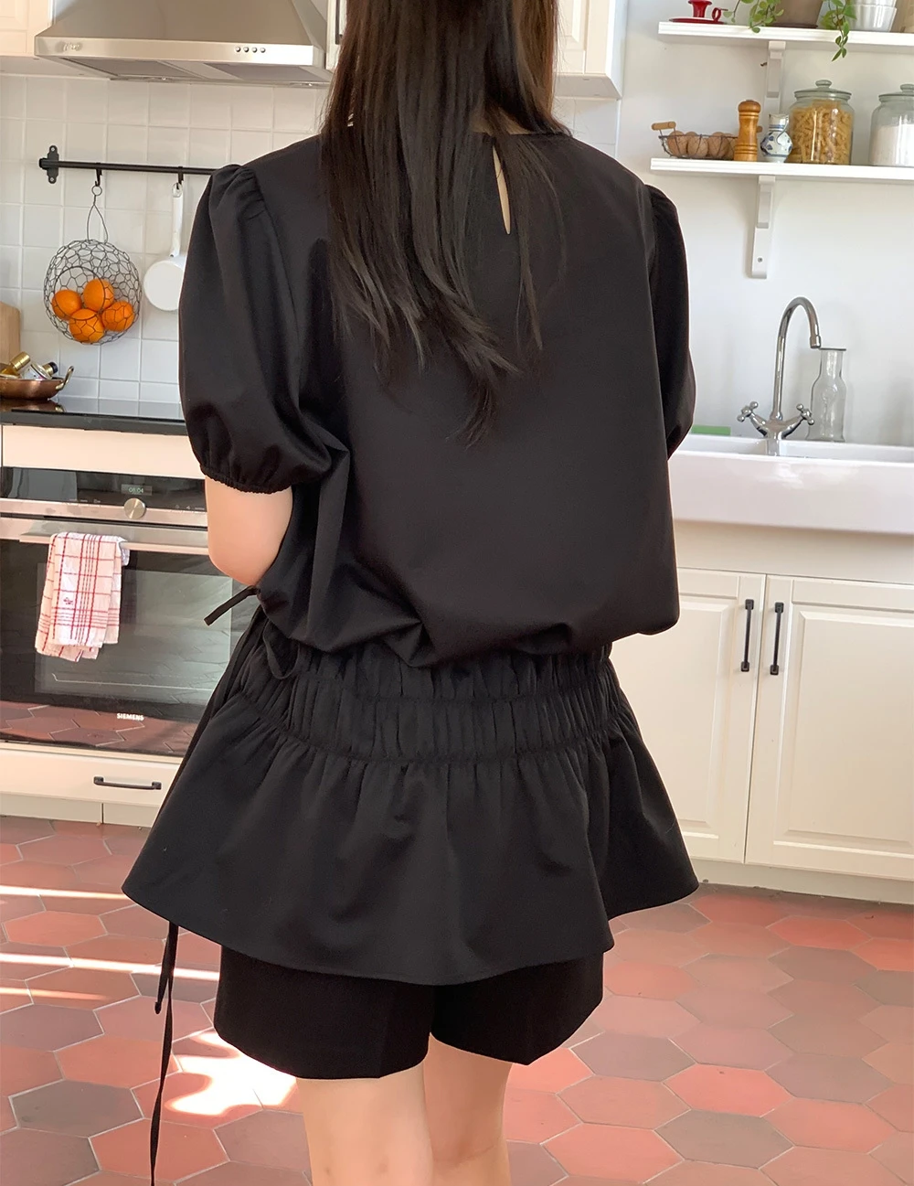 Vestido com babados em camadas na cintura estilo coreano – conjunto de duas peças com top destacável + saia