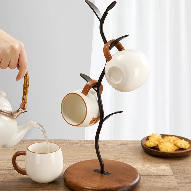 

Tree Shaped Water Cup Holder, Home Dining Mug Rack, Wooden Living Room Storage, Elegant Drainage Shelf, Practical Organizer