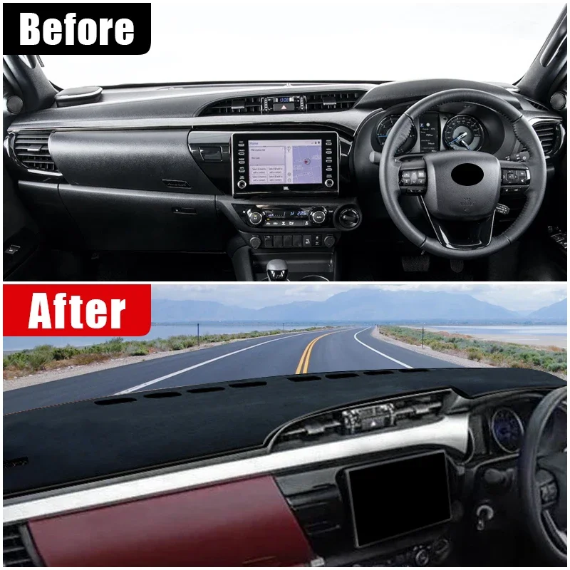 Car Dashmat Dashboard Cover Pad For Toyota Hilux 2015 - 2023 Avoid Light Pad Anti-UV Carpets Accessories 2017 2018 2019 20 21 22