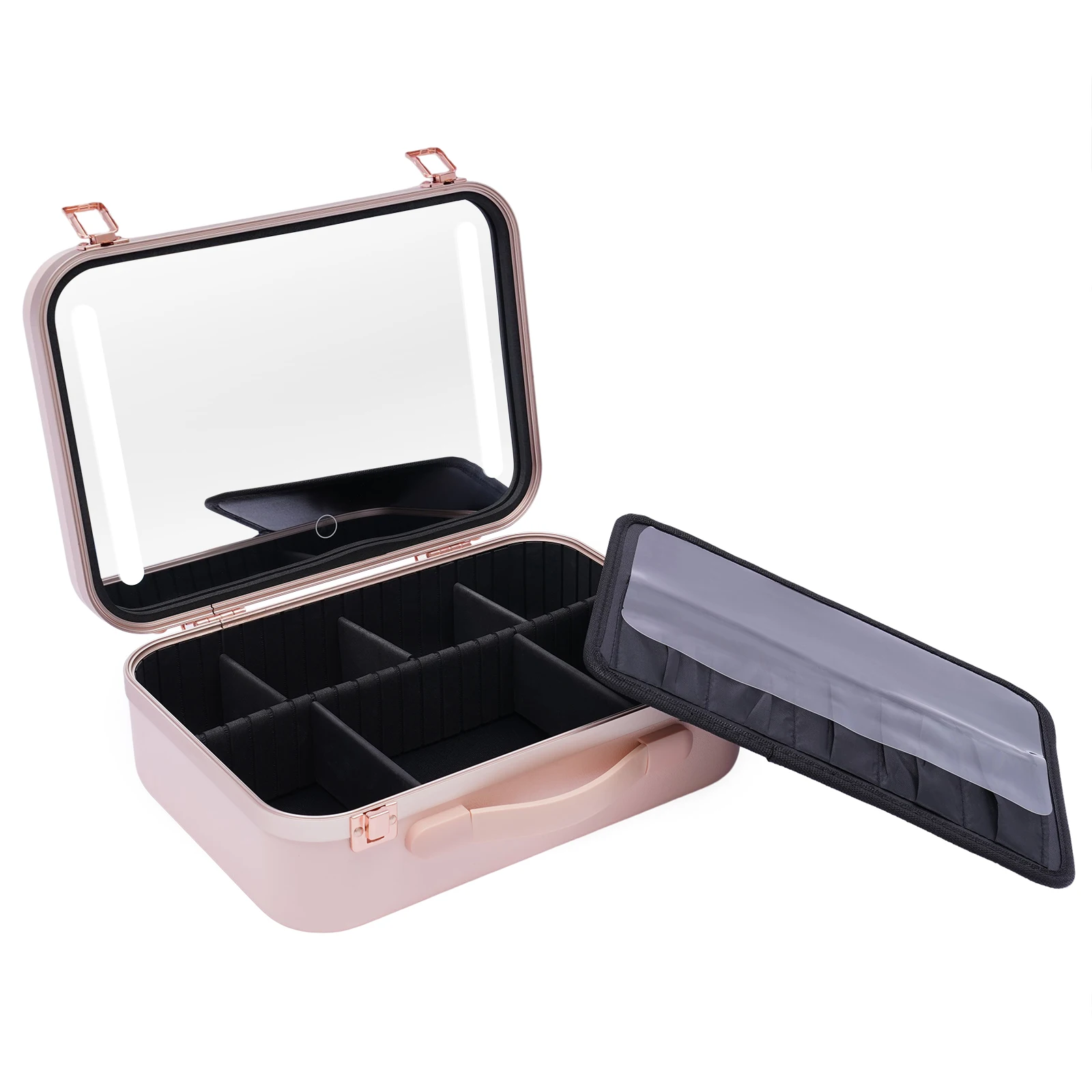 Make-up Train Case Cosmetic Organizer Box Makeup Case with Lights and Mirror Customized Dividers