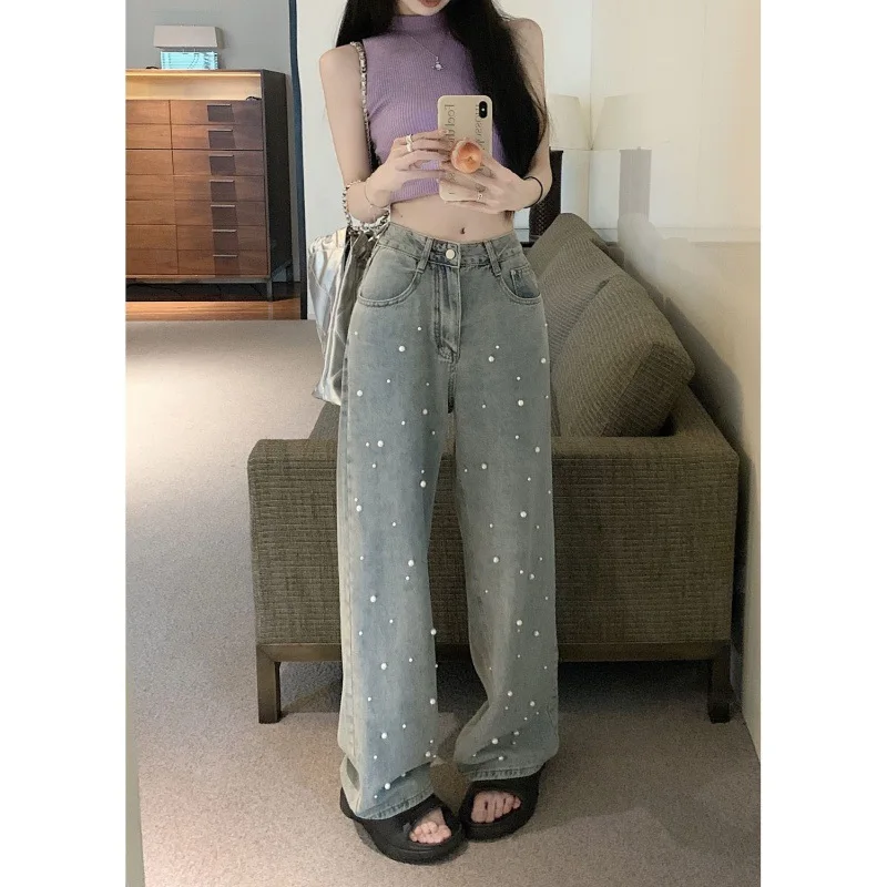 Hot Girl Jeans for women spring autumn new high waist loose fit slim pants trend Design Sense High Waist Straight