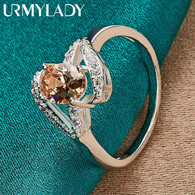 URMYLADY 925 srebrny szampan klejnoty 7-10 # pierścień dla kobiet ślub zaręczyny Fashion Party urok biżuterii