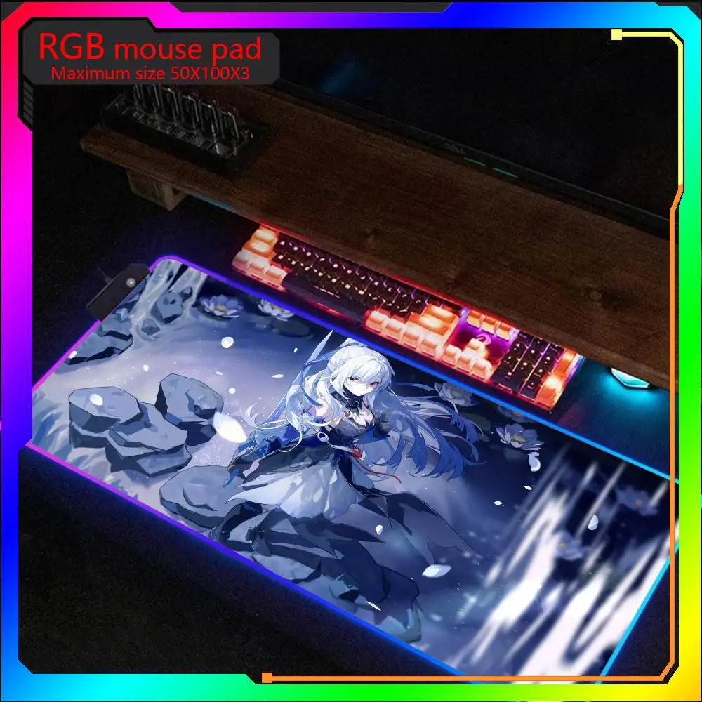 Honkai-alfombrilla de ratón jingliu Star Rail RGB, tamaño máximo 50x100, alfombrilla de juego para juegos, alfombrilla de goma de mesa LED grande, alfombrilla de escritorio para computadora portátil