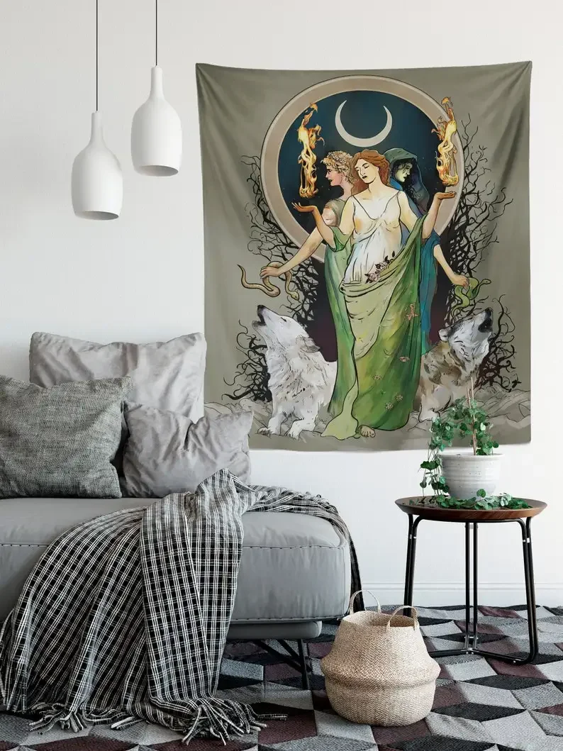 Moon Goddess Hecate Tapestry By Ho Me Lili Wiccan Witchy Painted Home Decorations For Room Dorm Decor