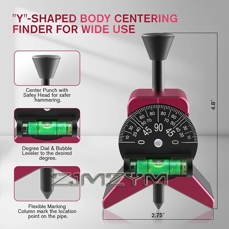 Pipe Center Finder, Pipefitter Tools W/magnetic Centering Head Y-type Pipe Fitting Tools W/adjustable Dial Bubble Protractor