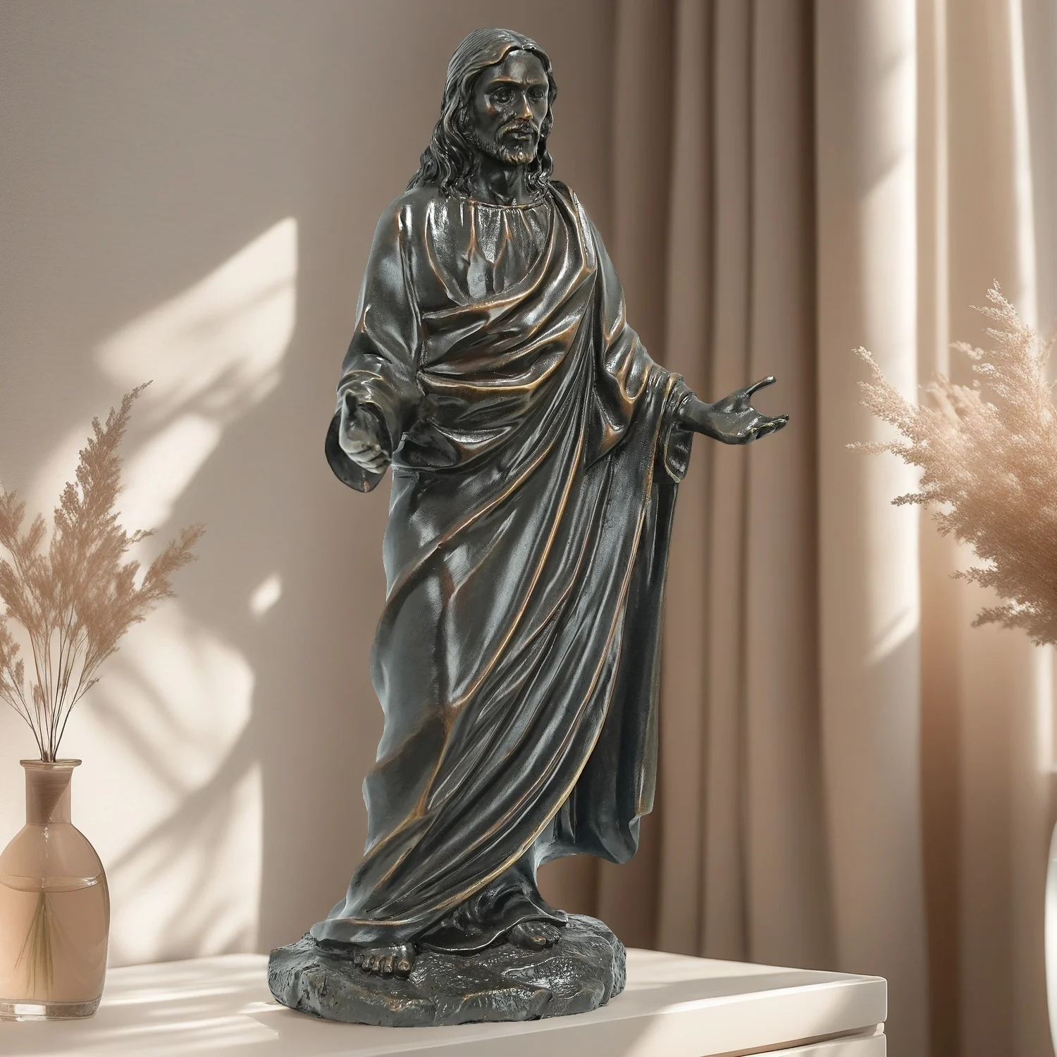 31cm Bronze Jesus Sculpture Christ Blessing Jesus Bronze Statue Church Bronze Figurines Home Decor Ornaments Antique Crafts