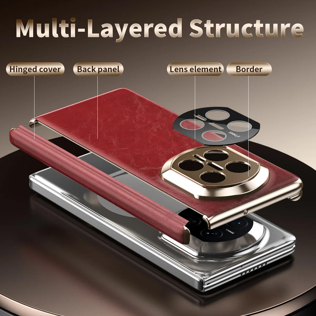 Advanced Oil Wax Texture Leather Phone Case, For Huawei Mate X7 X6 X5 Central Hinge All Inclusive Lens Protection Bracket Cover view 4