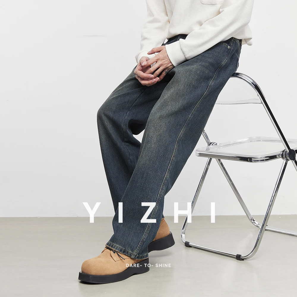 

Fashion Men's American Retro Plus Velvet Straight Jeans 2025 Winter New Loose Casual Trend Distressed Wide Leg Pants