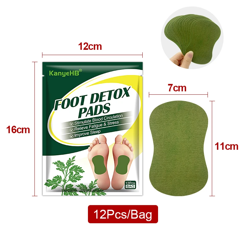 12pcs Wormwood Ginger Foot Detox Patch Relieve Stress Help Sleeping Body Toxins Cleansing Slimming Pads Body Detox Weight Loss